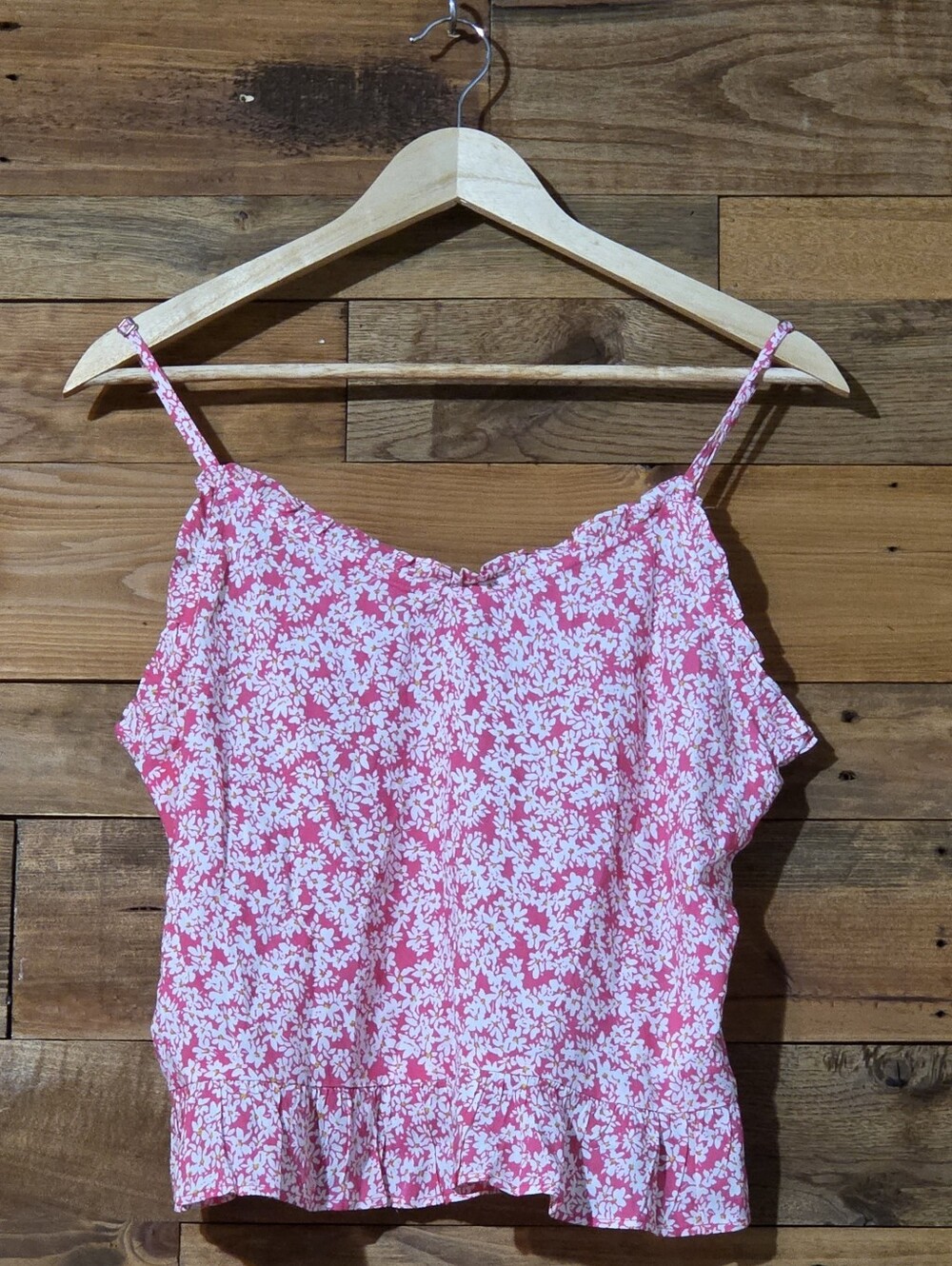 1.STATE Pink Floral Ruffle Hem Cami Top 100% Viscose Coquette M spaghetti straps